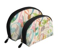 Mix Match Música de Notas Musicales Retro, Bolsa de Maquillaje de Concha, Monedero pequeño para Mujer, Bolsa de artículos de tocador, Bolsa de cosméticos, 2 Piezas