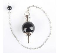 MIX-Stone Opal Lapis Lazuli Quartz Onyx Turquois La cadena de bola de cristal Dowsing Curación Chakra Pendulum con cadena 1pcs-ágata negra