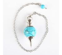 MIX-Stone Opal Lapis Lazuli Quartz Onyx Turquois La cadena de bola de cristal Dowsing Curación Chakra Pendulum con cadena 1pcs-Azul turquesa