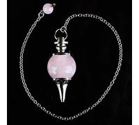 MIX-Stone Opal Lapis Lazuli Quartz Onyx Turquois La cadena de bola de cristal Dowsing Curación Chakra Pendulum con cadena 1pcs-Cuarzo rosa