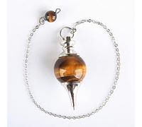 MIX-Stone Opal Lapis Lazuli Quartz Onyx Turquois La cadena de bola de cristal Dowsing Curación Chakra Pendulum con cadena 1pcs-Ojo de tigres