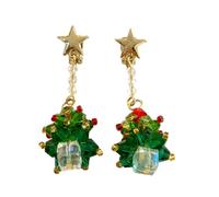 Mix Styles - Pendientes de Navidad con colgante de árbol de Navidad verde, accesorios elegantes para niñas y mujeres, aretes festivos para mujer