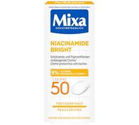 Mixa Crema protectora y antimanchas de pigmento SPF 50, crema antimanchas pigmentadas, para piel seca, niacinamida brillante, hipoalergénica, 50 ml