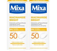 Mixa Crema protectora y antimanchas de pigmento SPF 50, crema antimanchas pigmentadas, para piel seca, niacinamida brillante, hipoalergénica, 50 ml (Paquete de 2)
