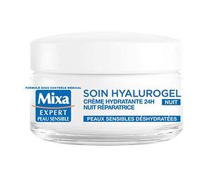 Mixa Expert Crema Hidratante para Pieles Sensibles, Hyalurogel de Noche, Crema de Mascarilla, Efecto Reparador - 50 ml