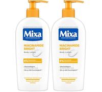 Mixa Loción corporal hidratante, adecuada para cara, cuerpo y manos, adecuada para piel seca y cansada, Niacinamide Bright, hipoalergénica, 250 ml (Paquete de 2)
