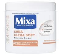 MIXA Shea Ultra Soft Crema, Blanco, 400 ml | Con 20 % de glicerina vegetal y manteca de karité, crema, crema de manos, crema facial, contra la sequedad, muy compatible