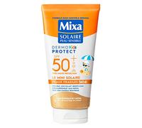 Mixa Solaire Solaire - Mini leche para el cuidado del sol, protección muy alta, SPF50+, UVA, UVA, larga UVB, piel sensible para bebés, tamaño de viaje, hipoalergénica, sin perfume, 50 ml
