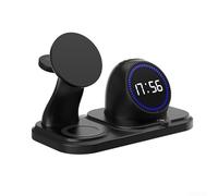 Mixabloem Estación de carga inalámbrica Alineación magnética, reloj despertador BT altavoz para iPhone 12-15-15 - 15W teléfono 3W auriculares 2.5W carga de reloj, (negro)