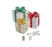 (Mixed,Warm)3Pcs Christmas Lighted up Gift Boxes with Bow for Home Christmas Tree Indoor Warm