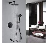 Mixer Showers for Bathrooms Black Brass 10 in Round Rainfall Shower Head Mixer Shower Set Kit-C