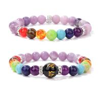 MIXIUJIEN Juego de 2 pulseras de seis palabras vintage con cuentas de piedra coloridas, color negro, citrino desgastado, unisex, cuerdas de regalo, Talla única, Ágata