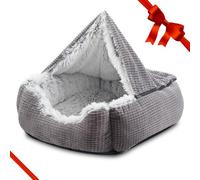 MIXJOY Camas para Perros medianos y Grandes, Cama Rectangular con Capucha para Cachorros, Camas ortopédicas de Lujo para Gatos de Interior, Calidez y Lavable a máquina (25 Pulgadas, Gris)