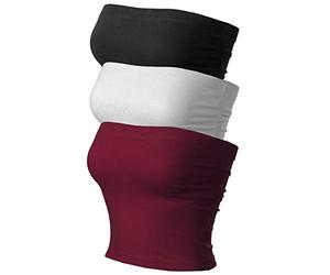 MixMatchy Paquete de 3 Camisetas de Tubo para Mujer, Parte Superior de Tubo de Doble Capa con Brasier de algodón, Paquete de 3 - Negro/Wite/Borgoña, M