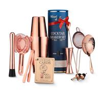 Mixology & Craft Juego de coctelera de cobre de lujo, kit de coctelera Boston con peso para camareros, incluye medidor japonés, mortero, vertedor, colador, perfecto para bares y regalos en el hogar