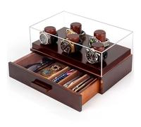 MIXPOET Caja de Relojes con 5 Pilares, Estuche de Almacenamiento para Reloj y Joyería Organizador de Madera Hombre con Cajones, Tapa de Acrílico