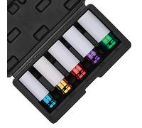 MIXPOWER Juego de 5 llaves de vaso de impacto con protector de rueda de transmisión de 1/2 pulgada, CR-MO, métrico/SAE, juego de llaves de impacto profundo de pared fina, 6 puntos, codificados por