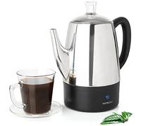 Mixpresso Cafetera eléctrica, cafetera de acero inoxidable, percolador de 10 tazas con cesta de café