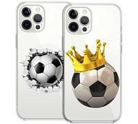 Mixroom - 2 fundas para iPhone 12 Pro Max de silicona TPU transparente, diseño del rey de fútbol + balón 501 + 815
