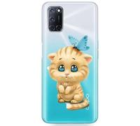 Mixroom - Carcasa de TPU silicona blanda fondo transparente para Oppo A5 4G / 5G / Oppo A5m fantasía gatito y mariposa U1072