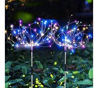 Mixtooltoys Luces Solares Exterior Luces de Hadas de Fuegos Artificiales LED 120 Leds Luces de Hadas de Navidad IP65 Impermeable con Control Remoto (Color, 2 Paquete)