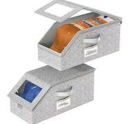 Mixtric Cajas Apilables Guardar Gorras BéIsbol, Caja 12 Gorras con Cremallera Antipolvo, Organizador Sombreros CartóN para Hogar, Armario y Dormitorio,Gris,2PCS