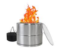Mixtric Fuego de Exterior 50cm, Fuego de Leña, Fuego BBQ, Acero Inoxidable, Chimenea Exterior Portátil con Cenicero,Plata,A