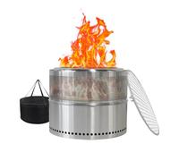Mixtric Fuego de Exterior 50cm, Fuego de Leña, Fuego BBQ, Acero Inoxidable, Chimenea Exterior Portátil con Cenicero,Plata,B