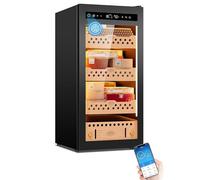 Mixtric Humidor EléCtrico para Puros, Humidor con Sistema RefrigeracióN TermostaTo, con Control Inteligente Humedad y Temperatura, Estantes Madera Cedro EspañOl, para Hombres, Padres y Esposos,95C