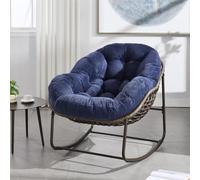 Mixtric Mecedora De Ratán para Exterior Asiento De Columpio Acolchado con Respaldo para Entrada, Sala De Estar, Patio Y Jardín,Azul