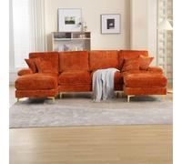 Mixtric Sofá Modular Moderno, Sofá Seccional en Forma U con Asientos Reclinables, Patas MetáLicas y Cojines, para Sala Estar, Dormitorio, Oficina, Apartamento, Villa o SalóN,Naranja