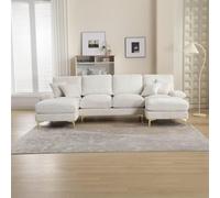 Mixtric Sofá Modular Moderno, Sofá Seccional en Forma U con Asientos Reclinables, Patas MetáLicas y Cojines, para Sala Estar, Dormitorio, Oficina, Apartamento, Villa o SalóN,Blanca