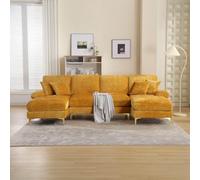 Mixtric Sofá Modular Moderno, Sofá Seccional en Forma U con Asientos Reclinables, Patas MetáLicas y Cojines, para Sala Estar, Dormitorio, Oficina, Apartamento, Villa o SalóN,Amarillo