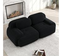 Mixtric Sofá Modular Sin Estructura, Sofá Nube Terciopelo Canalé, Sofá Esquinero Moderno con Asientos Profundos para Sala Estar, Sofá 2 Plazas, Sofá Pequeño para Espacios Reducidos, Sin Montaje,Negro