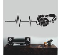MIXUEXUNLU Pegatina de vinilo para pared con auriculares, arte musical, Dj, calcomanía resistente a la intemperie, silueta, Mural decorativo, pegatina de auriculares para habitación de adolescentes