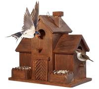 MIXUMON- Casas para pájaros para exteriores con comedero para pájaros, casa para pájaros de 3 orificios para exteriores, espacio para 3 familias de pájaros, pinzones, cardenales, casa para pájaros col