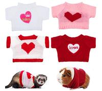 Mixweer 4 piezas de ropa de hurón de San Valentín, suéter de hámster, corazón rojo, ropa de conejillo de indias, disfraz de conejo, sudadera de punto, chaleco para invierno, accesorios de hurón