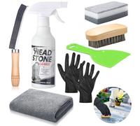 Mixweer Kit de 8 piezas de limpiador de lápidas para limpieza de cementerios de tumbas, granito y piedra, limpiador diario incluye paño en aerosol, cepillo de cerdas, cepillo de limpieza, esponja de
