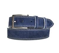 MixYourBeauty MYB Cinturón para hombre en ante con doble costura - borde blanco - 35 mm - Made in Italy (Azul, 100-115 cm)