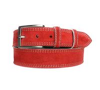 MixYourBeauty MYB Cinturón para hombre en ante con doble costura - borde blanco - 35 mm - Made in Italy (Rojo, 100-115 cm)
