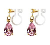 Miyabi Grace Pendientes colgantes de circonita cúbica rosa, pendientes invisibles con forma de lágrima de cristal con circonita cúbica, pendientes de tono dorado no perforados para mujer, Resina, no conocido