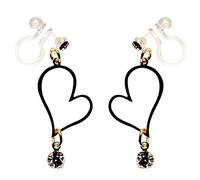 Miyabi Grace Pendientes colgantes elegantes de corazón dorado con diamantes de imitación de cristal invisibles con clip en los pendientes cómodos no perforados tono dorado con aspecto perforado, Resina, no conocido