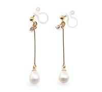 Miyabi Grace - Pendientes de clip invisibles para mujer, diseño de perlas de agua dulce, color dorado y blanco