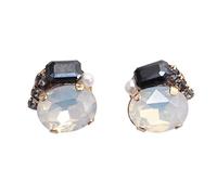 Miyabi Grace - Pendientes de tuerca, diseño de ópalo blanco con cristales negros para novia, color dorado