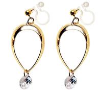 Miyabi Grace Pendientes elegantes de lágrima dorada con circonita cúbica de cristal invisible para mujer, cómodos, no perforados, aspecto dorado, Resina, no conocido