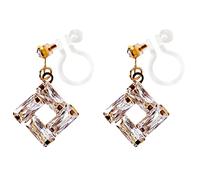 Miyabi Grace Pendientes elegantes de oro cuadrado con circonita cúbica Cz de cristal invisible con clip en los pendientes cómodos sin perforación, aspecto dorado, Resina, no conocido