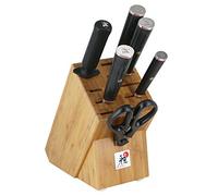 Miyabi Kaizen II - Juego de cuchillos japoneses de 7 piezas, juego completo de cuchillos de cocina, mango de madera de Pakka negro, patrón de damasco de flores de 48 capas, hecho a mano en Seki, Japón