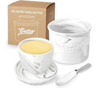 Miyacare Mantequera Francesa,Mantequillera de Cerámica con Tapa y Espátula,Enfriada por agua con línea de flotación,para Guardar Mantequilla Fresca, Suave, lista para Comer (Mármol, 10CM)