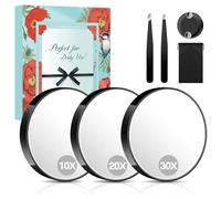 MIYADIVA Espejo de Aumento Conjunto, 10x&20x&30x Espejo de Maquillaje con Ventosa, Espejos de 9 cm, con 2 Pinzas y Bolsa de Almacenamiento, Ideal para Viajes, el Cuarto de Baño, Regalo para Mujer