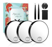 MIYADIVA Espejo de Aumento Conjunto, 20x&30x&40x Espejo de Maquillaje con Ventosa, Espejos de 9 cm, con 2 Pinzas y Bolsa de Almacenamiento, Ideal para Viajes, el Cuarto de Baño, Regalo para Mujer